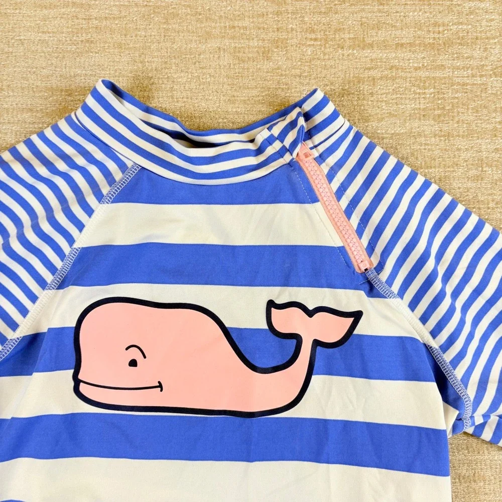 Vineyard Vines Rash Guard Kids XL 14/16 Blue Striped EUC Preppy Nautical Beach
